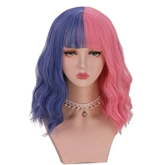 Sheer Beauté Jewelry Hair Short Half Pink Half Blue Wigs